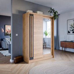 Arte Effect 2 Sliding Mirrored Door Wardrobe In Oak Lancelot - W1500mm H2160mm D590mm, Elegant And Practical - thumbnail 1