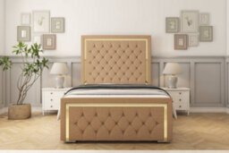 "Sloomy Sofia Gold Latte Dumfries Bed Frame With Mattress With 50"" Upholstered Headboard 4' Small Double" - thumbnail 1