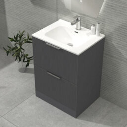 Royal Bathrooms Evora 700mm Graphite Grey Fluted Floor Standing Bathroom Vanity Unit 2 Drawer Cabinet With Ceramic Basin - thumbnail 4