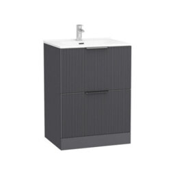 Royal Bathrooms Evora 700mm Graphite Grey Fluted Floor Standing Bathroom Vanity Unit 2 Drawer Cabinet With Ceramic Basin - thumbnail 5