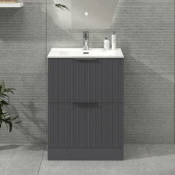 Royal Bathrooms Evora 700mm Graphite Grey Fluted Floor Standing Bathroom Vanity Unit 2 Drawer Cabinet With Ceramic Basin