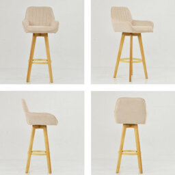 Lakeland Furniture Karlstad Natural Cream Fabric Wooden Leg Base Bar Stool - thumbnail 2