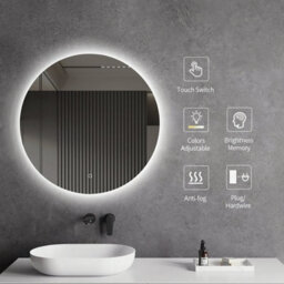 Fino Stone Alcala 60Cm Heated Anti-Fog Round Led Bathroom Mirror - thumbnail 3