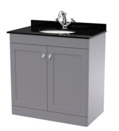 Balterley Swynnerton Traditional 2 Door Floor Standing Vanity Unit With Marble Basin, Satin Grey, 800mm - thumbnail 1