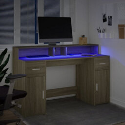 Walplus Desk With Led Lights Sonoma Oak 140X55X91 Cm Engineered Wood - thumbnail 5
