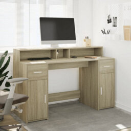 Walplus Desk With Led Lights Sonoma Oak 140X55X91 Cm Engineered Wood - thumbnail 4