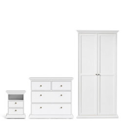 Furniture To Go Paris 3 Piece Bundle, Bedside, Chest And 2 Door Wardrobe In White - thumbnail 1