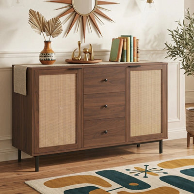 Wooden Console Table 120 Cm Rustic Sideboard Buffet Cabinet With 3 Drawers - image 1
