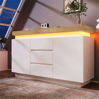 Abrihome White Sideboard Cabinet With 6 Drawers & App-Controlled Rgb Led Lights, Multi-Purpose Storage For Living Room 115X73X39 Cm - image 1