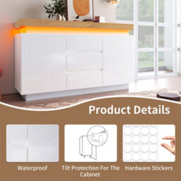 Abrihome White Sideboard Cabinet With 6 Drawers & App-Controlled Rgb Led Lights, Multi-Purpose Storage For Living Room 115X73X39 Cm - thumbnail 6