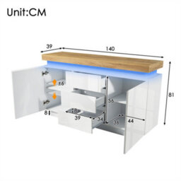Abrihome White Sideboard Cabinet With 6 Drawers & App-Controlled Rgb Led Lights, Multi-Purpose Storage For Living Room 115X73X39 Cm - thumbnail 9