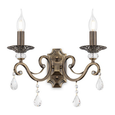 Luminosa Lighting Luminosa Grace Wall Candle Lamp Brass & Crystal, 2 Light, E14 - image 1