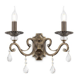 Luminosa Lighting Luminosa Grace Wall Candle Lamp Brass & Crystal, 2 Light, E14