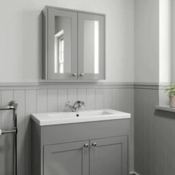 Affine 600mm Bathroom Mirror Cabinet 2 Door Storage Cupboard Wall Hung Grey Traditional - thumbnail 5