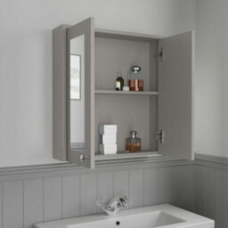 Affine 600mm Bathroom Mirror Cabinet 2 Door Storage Cupboard Wall Hung Grey Traditional - thumbnail 6