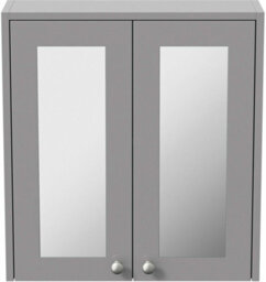 Affine 600mm Bathroom Mirror Cabinet 2 Door Storage Cupboard Wall Hung Grey Traditional - thumbnail 7