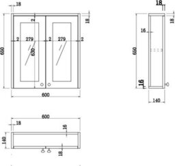 Affine 600mm Bathroom Mirror Cabinet 2 Door Storage Cupboard Wall Hung Grey Traditional - thumbnail 9