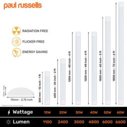 Paul Russells 2Ft Led Batten Tube Lights, 20W 2400 Lumens, Ip20, 4000K Cool White, Ultra Slim, Pack Of 1 - thumbnail 5