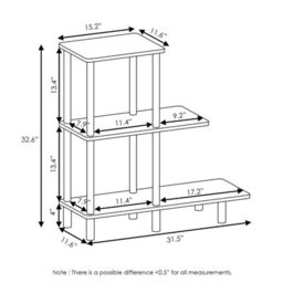 Walplus Furinno Turn-N-Tube 3-Tier Sofa Side Table Tall, French Oak Grey/black - thumbnail 6