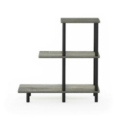 Walplus Furinno Turn-N-Tube 3-Tier Sofa Side Table Tall, French Oak Grey/black - thumbnail 5