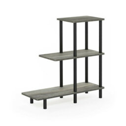 Walplus Furinno Turn-N-Tube 3-Tier Sofa Side Table Tall, French Oak Grey/black - thumbnail 4