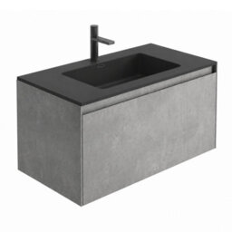 Plum&clay Rigel Concrete Grey Wall Hung Bathroom Vanity Unit With Black Basin (W)900mm (H)450mm - thumbnail 2