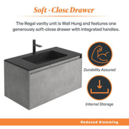 Plum&clay Rigel Concrete Grey Wall Hung Bathroom Vanity Unit With Black Basin (W)900mm (H)450mm - thumbnail 3