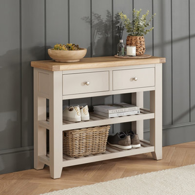 The Furniture Market Cheshire Dove Grey Painted 2 Drawer Hall Console Table - image 1