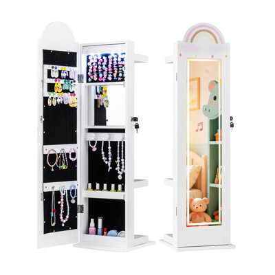 Gainoom 3 In 1 Kids White Jewelry Cabinet Freestanding Jewelry Armoire W/3-Color Lighted Full Length Mirror - image 1
