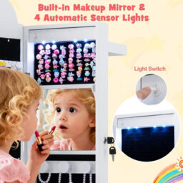 Gainoom 3 In 1 Kids White Jewelry Cabinet Freestanding Jewelry Armoire W/3-Color Lighted Full Length Mirror - thumbnail 8