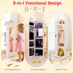 Gainoom 3 In 1 Kids White Jewelry Cabinet Freestanding Jewelry Armoire W/3-Color Lighted Full Length Mirror - thumbnail 5