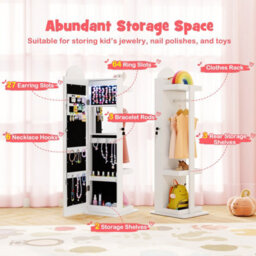 Gainoom 3 In 1 Kids White Jewelry Cabinet Freestanding Jewelry Armoire W/3-Color Lighted Full Length Mirror - thumbnail 6