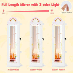 Gainoom 3 In 1 Kids White Jewelry Cabinet Freestanding Jewelry Armoire W/3-Color Lighted Full Length Mirror - thumbnail 7