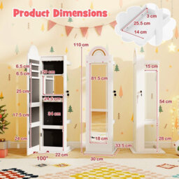 Gainoom 3 In 1 Kids White Jewelry Cabinet Freestanding Jewelry Armoire W/3-Color Lighted Full Length Mirror - thumbnail 2