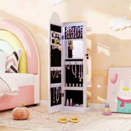 Gainoom 3 In 1 Kids White Jewelry Cabinet Freestanding Jewelry Armoire W/3-Color Lighted Full Length Mirror - thumbnail 3