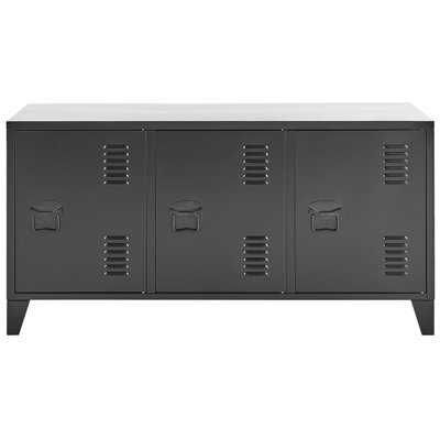 Wyld And Coco Three-Door Sideboard Black Steel W120 X D40 X H60Cm, Adjustable Shelves & Cable Management - image 1