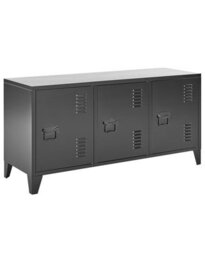 Wyld And Coco Three-Door Sideboard Black Steel W120 X D40 X H60Cm, Adjustable Shelves & Cable Management - thumbnail 3