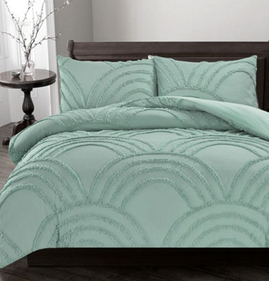 Homes & Linen Zara Chenille Tufted Green Duvet Cover Set 100% Polyester Bedding With Geometric Arches Pattern - image 1