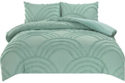 Homes & Linen Zara Chenille Tufted Green Duvet Cover Set 100% Polyester Bedding With Geometric Arches Pattern - thumbnail 2