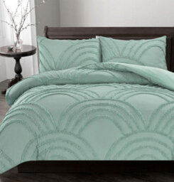 Homes & Linen Zara Chenille Tufted Green Duvet Cover Set 100% Polyester Bedding With Geometric Arches Pattern