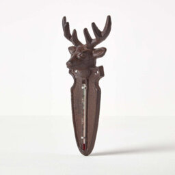Homescapes Brown Wall Mounted Cast Iron Stag Garden Thermometer - thumbnail 1