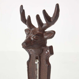 Homescapes Brown Wall Mounted Cast Iron Stag Garden Thermometer - thumbnail 2
