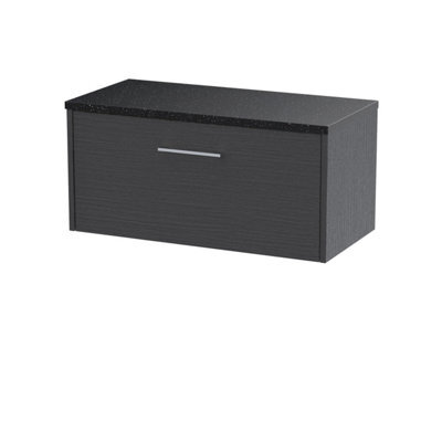 Nuie Hudson Reed Juno Wall Hung 1-Drawer Vanity Unit & Black Worktop, Sleek Countertop Basin Unit In Graphite Grey Woodgrain, 800mm - image 1