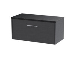 Nuie Hudson Reed Juno Wall Hung 1-Drawer Vanity Unit & Black Worktop, Sleek Countertop Basin Unit In Graphite Grey Woodgrain, 800mm - thumbnail 1