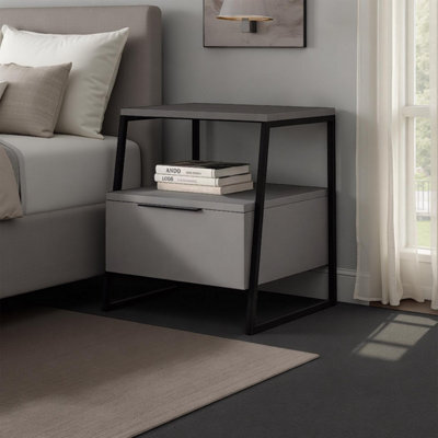 Fwstyle Dark Grey 1 Door Bedside Table Nightstand Black Metal - image 1