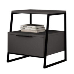 Fwstyle Dark Grey 1 Door Bedside Table Nightstand Black Metal - thumbnail 2