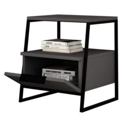 Fwstyle Dark Grey 1 Door Bedside Table Nightstand Black Metal - thumbnail 3
