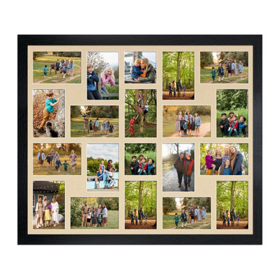 AK Frames 80X70Cm Black Modern Multi Photo Frame With Ivory Mount - Holds 20 Apertures (18X) 6X4, (2X) 4X4 Photos - image 1
