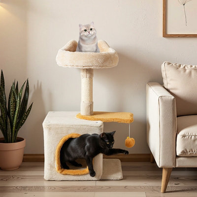 Costway Cat Tree For Indoor Kittens Cute Kitty Tower W/ Plush Perch & Condo - image 1