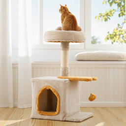 Costway Cat Tree For Indoor Kittens Cute Kitty Tower W/ Plush Perch & Condo - thumbnail 4